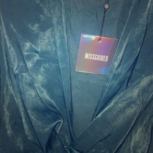 Misguided Teal Wrap Front Maxi Dress